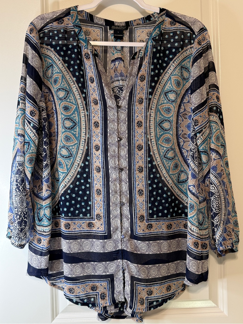 PtP 24”💙 Lucky Brand Boho Paisley Kimono Blouse Size Large